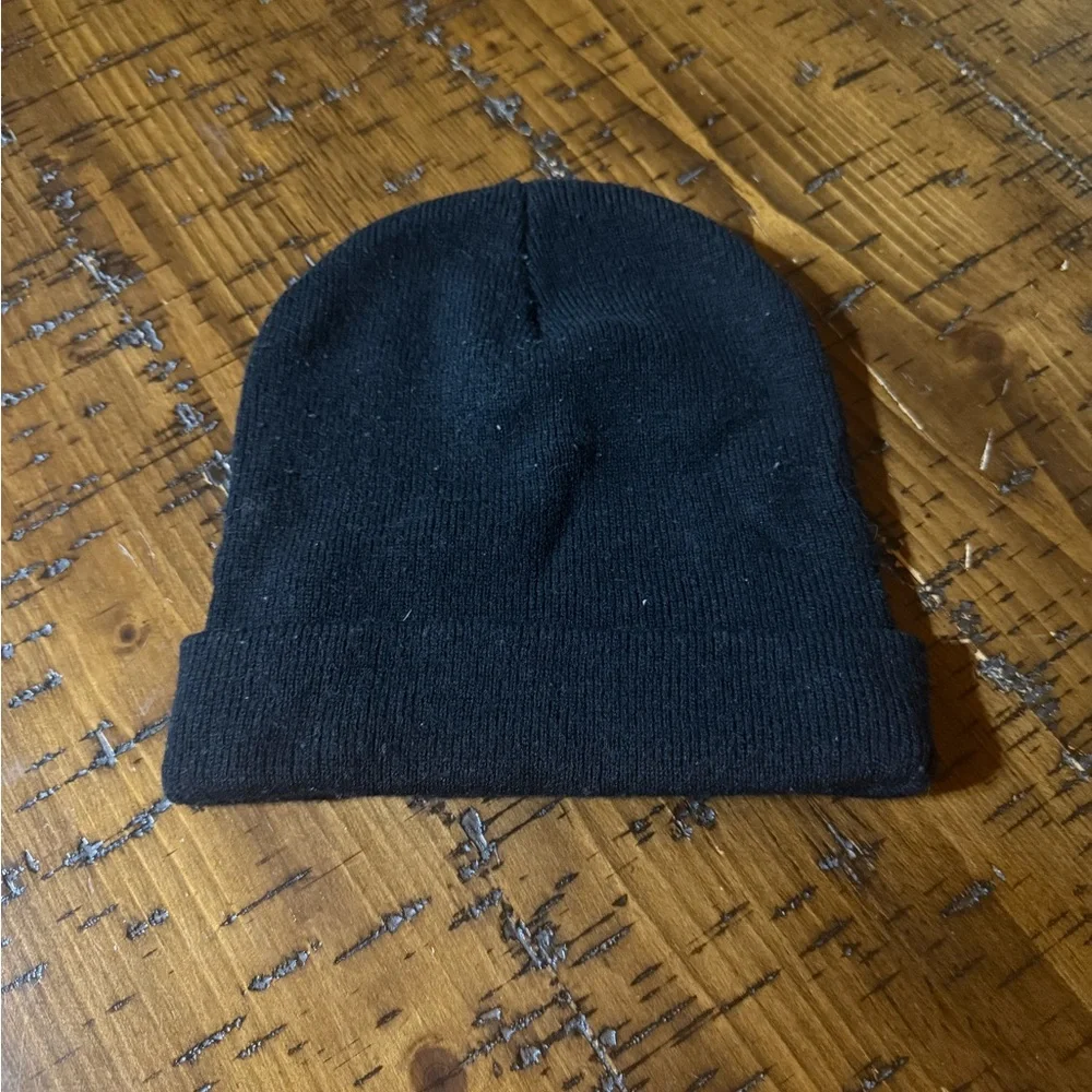 The North Face Black Knit Hat with Blue Logo‎